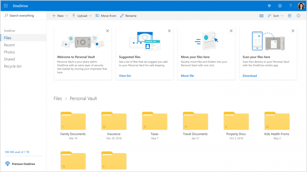 The OneDrive interface